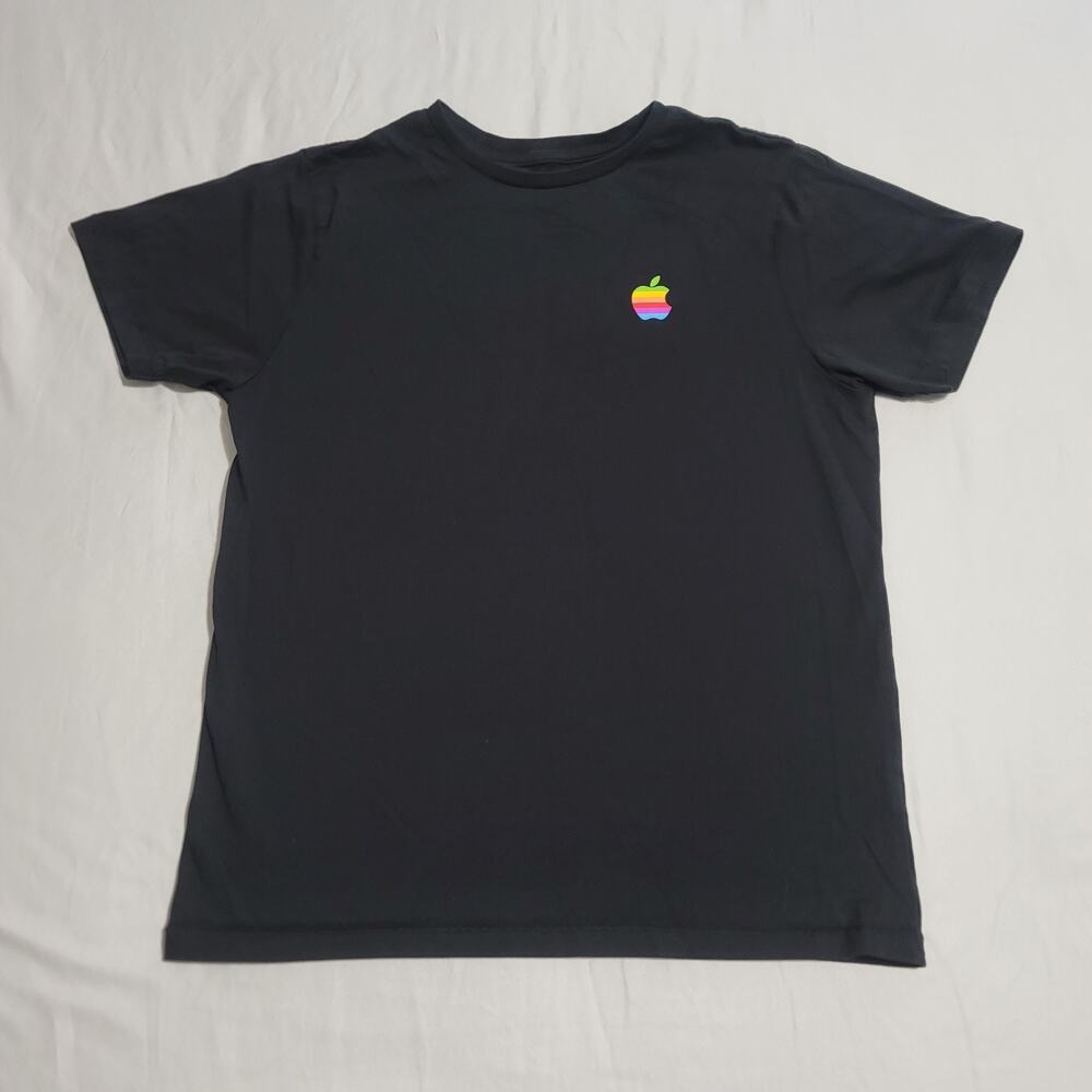 Apple Rainbow Logo T-Shirt Black Medium Vintage Style Retro Mac Shirt